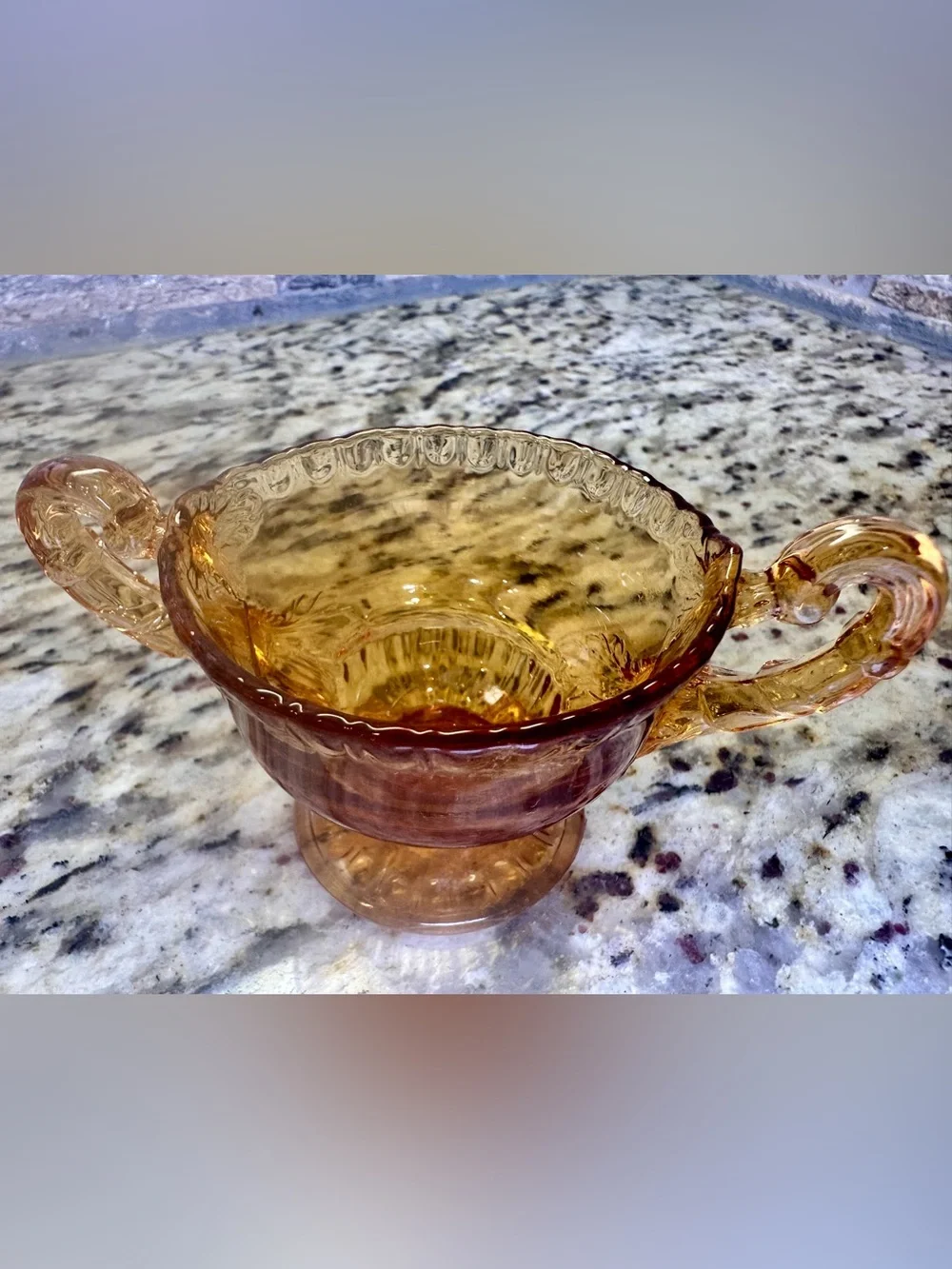 Carnival Glass Amber Pressed Glass Sugar Bowl with Handles